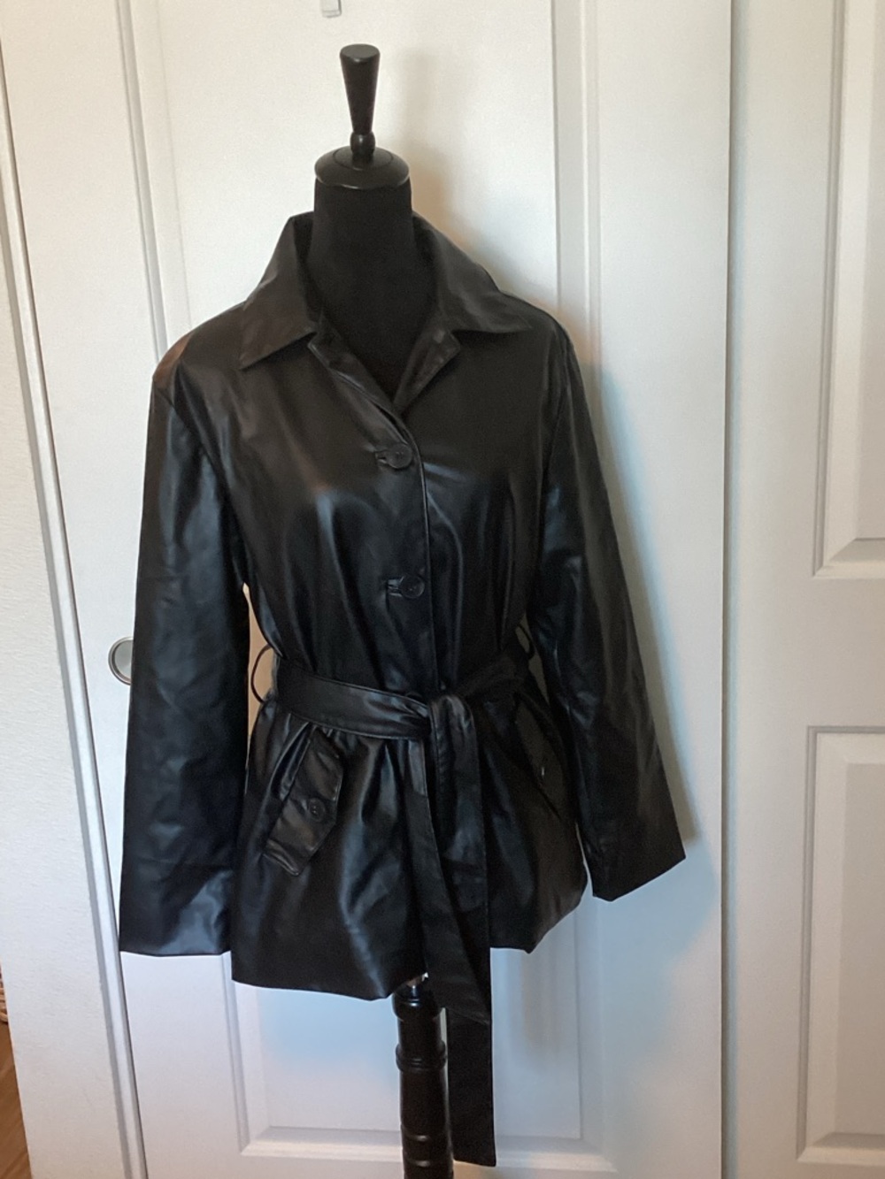 Zara Black Faux Leather Belted Women's Jacket S